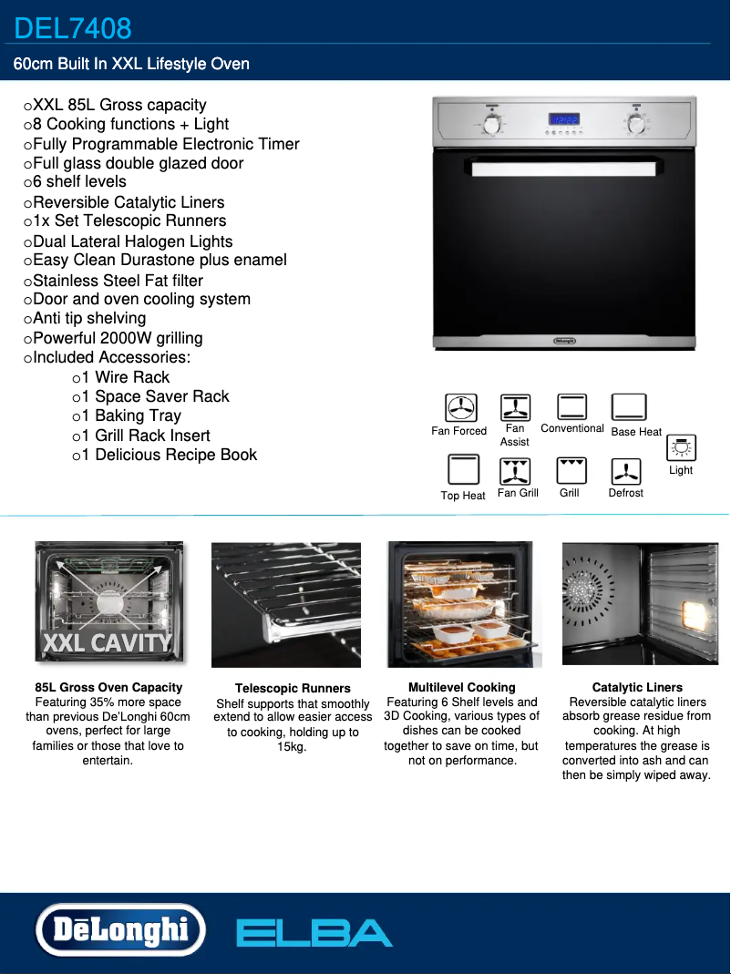 Page 1 de la notice Fiche technique DeLonghi DEL7408