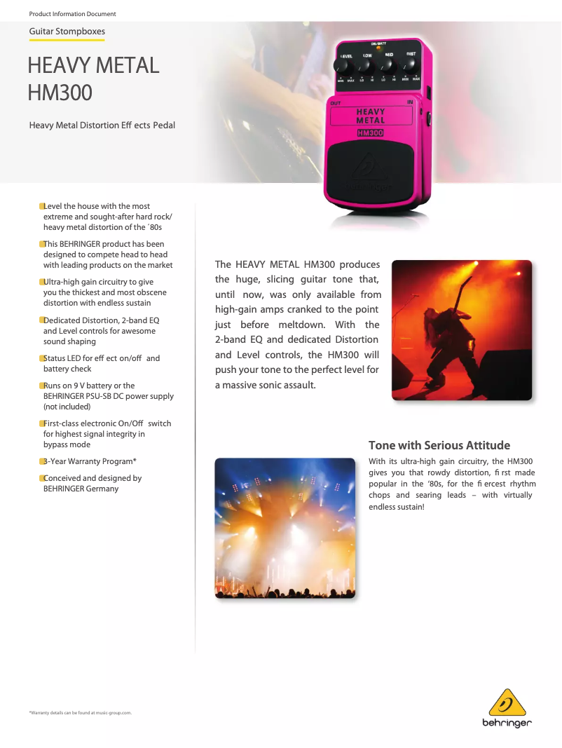 Page 1 de la notice Fiche technique Behringer Heavy Metal HM300