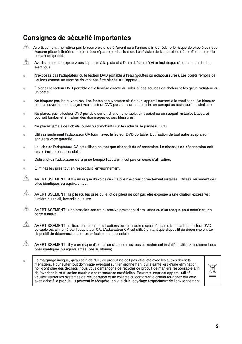 Page 1 de la notice Manuel utilisateur Yarvik PDV102