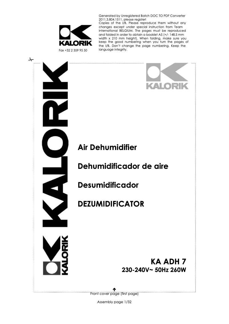 Page n°1 - Manuel utilisateur Kalorik KA ADH 7