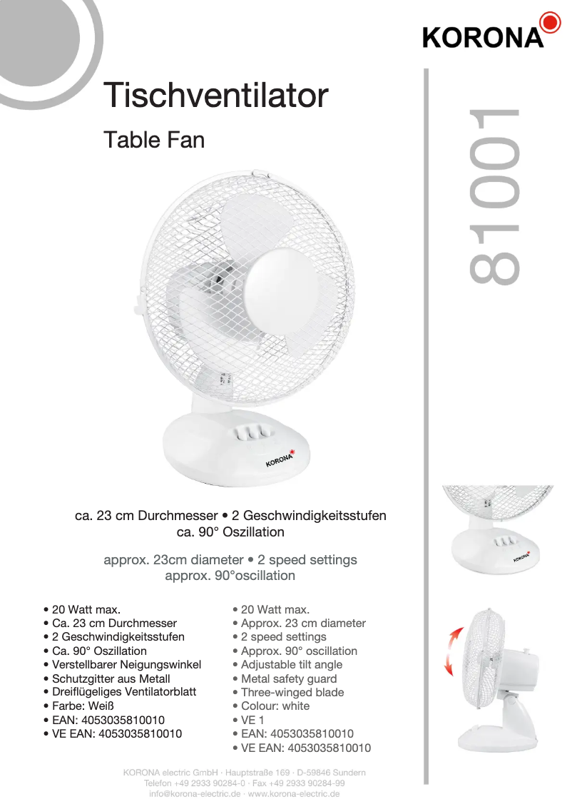 Page n°1 - Fiche technique Korona 81001