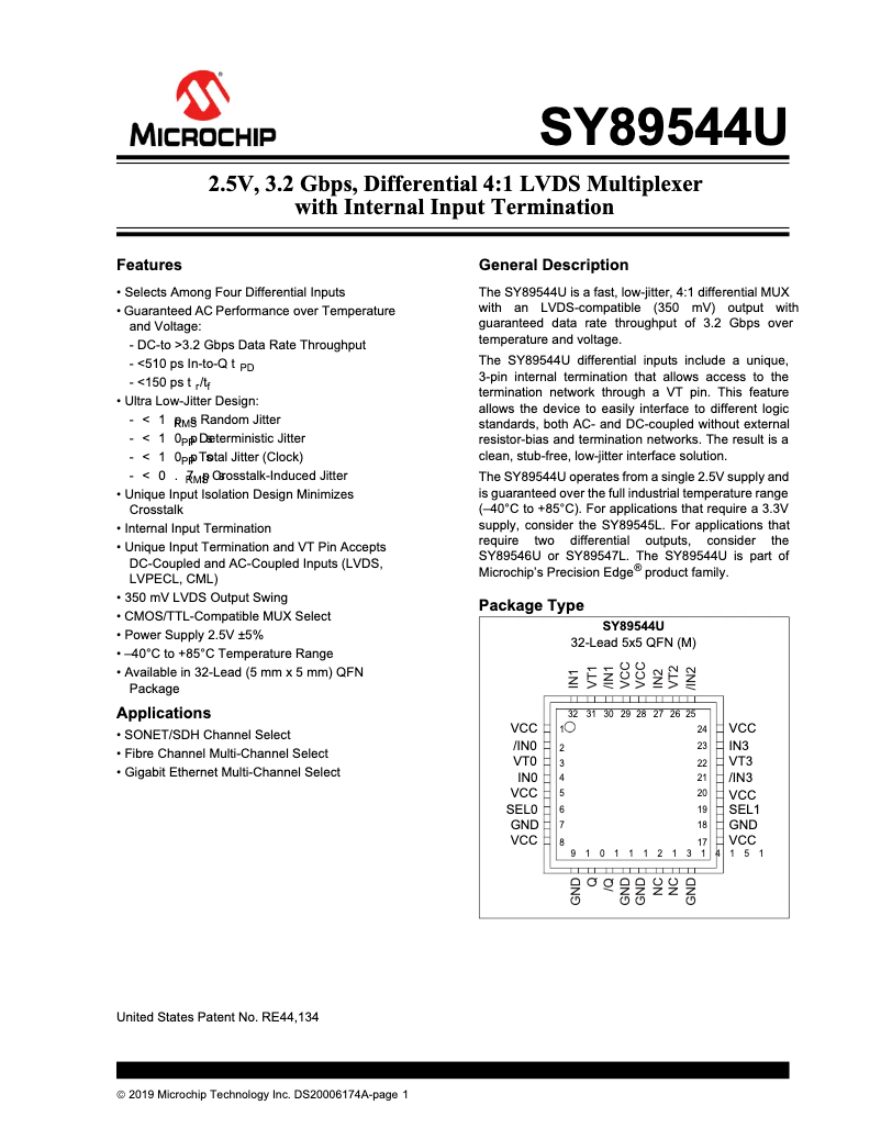 Page 1 de la notice Manuel utilisateur Microchip SY89544U