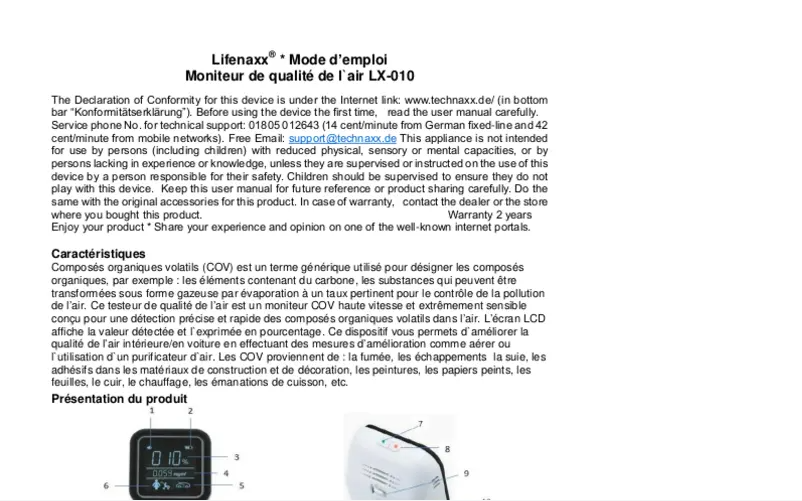 Page 1 de la notice Manuel utilisateur Lifenaxx LX-010