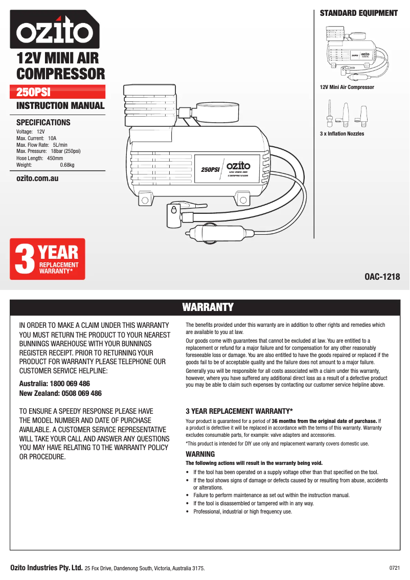 Image de la première page du manuel de l'appareil OAC-1218