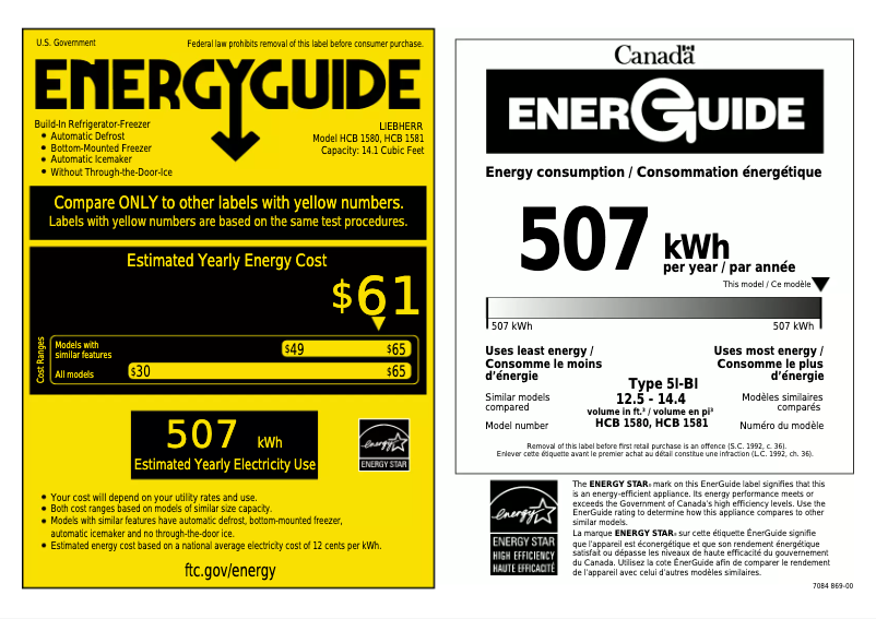Page n°1 - Label énergétique Liebherr HCB 580