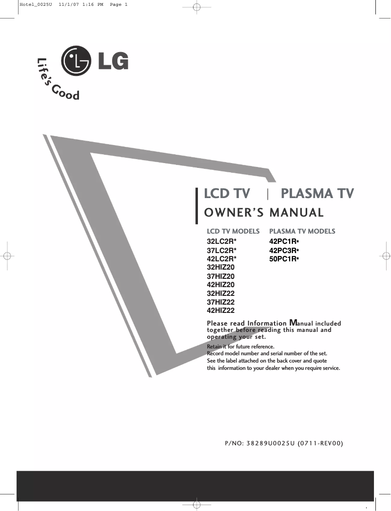 Page 1 de la notice Manuel utilisateur LG 42HIZ22