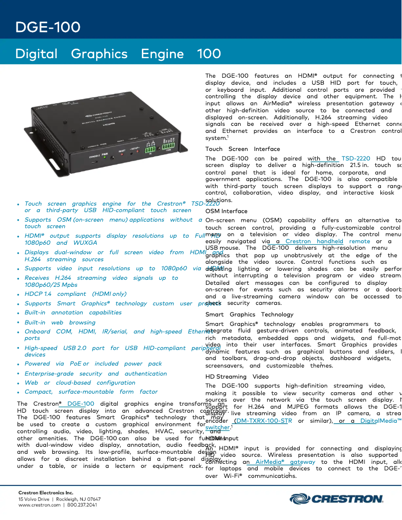 Page n°1 - Fiche technique Crestron DGE-100