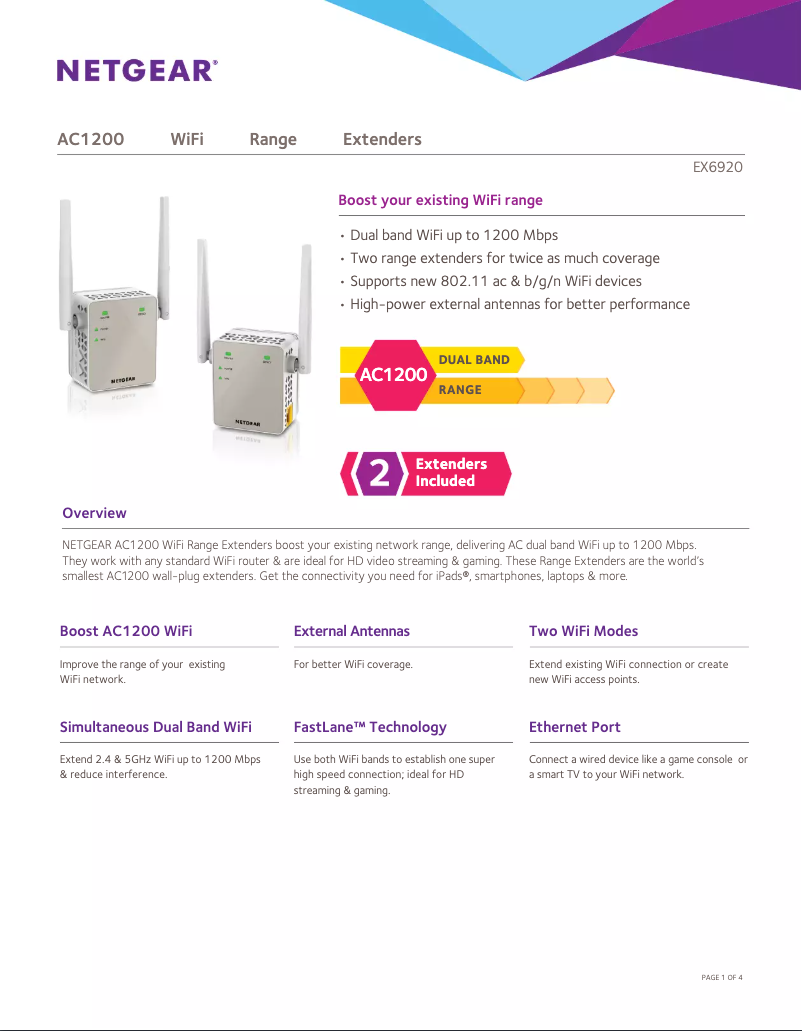 Page 1 de la notice Fiche technique Netgear EX6920