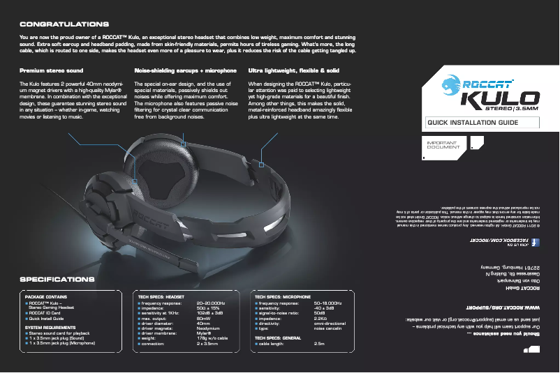 Page 1 de la notice Manuel utilisateur Roccat Kulo