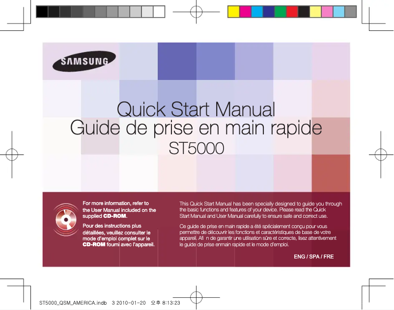 Page 1 de la notice Guide de démarrage rapide Samsung ST5000
