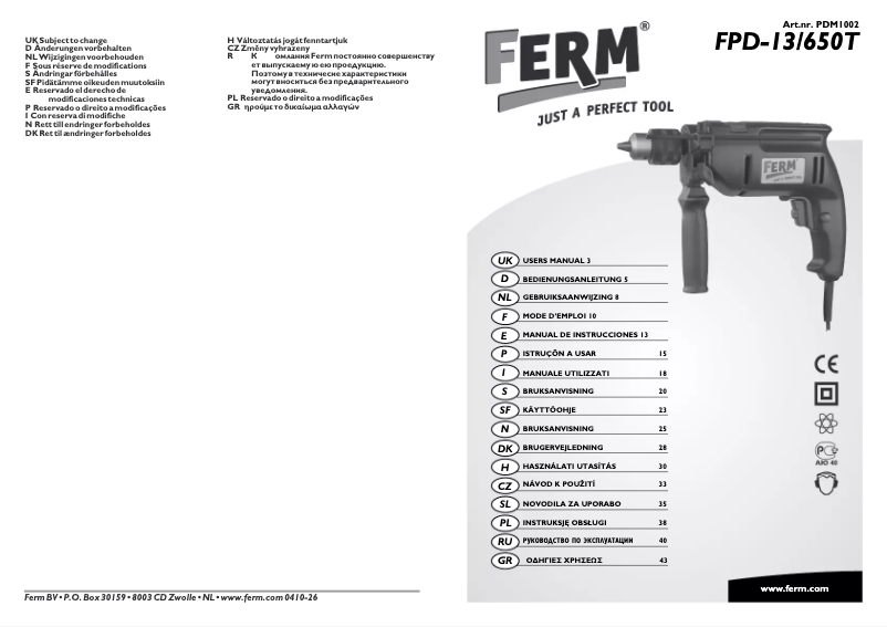 Página 1 del manual Manual de usuario Ferm PDM1002
