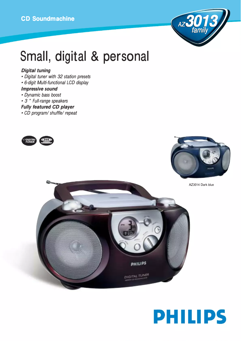 Page 1 de la notice Fiche technique Philips AZ3013