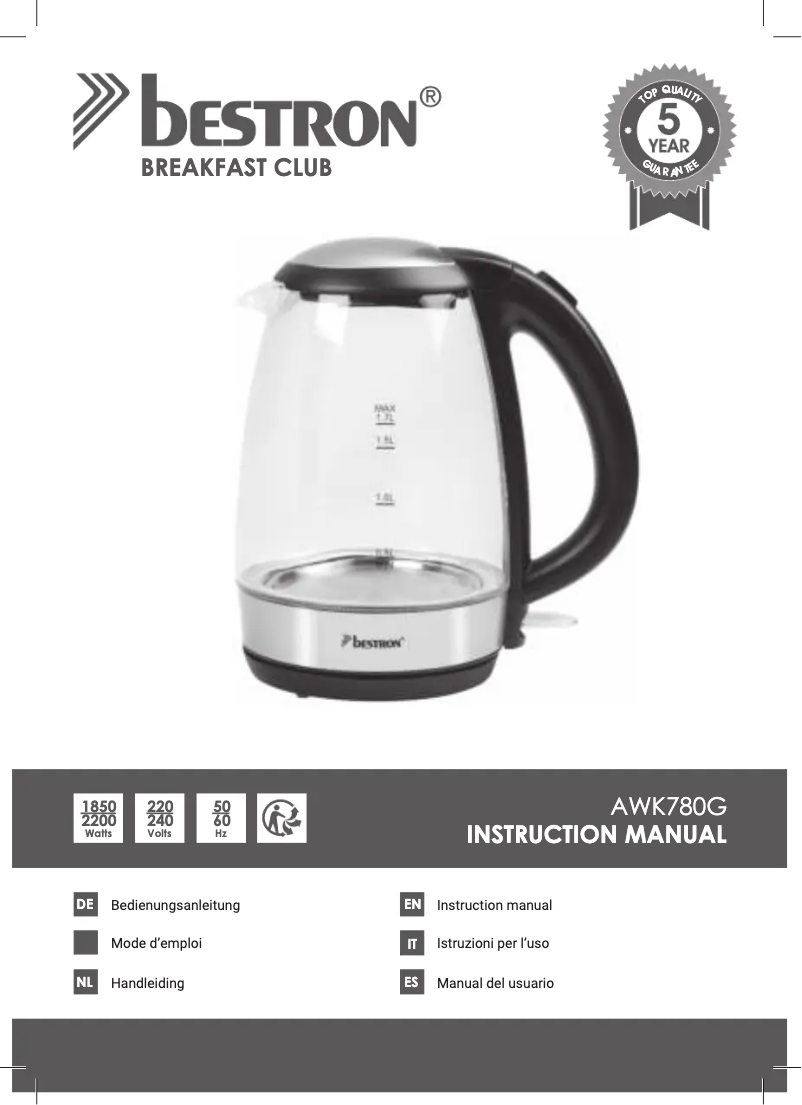 Page 1 de la notice Manuel utilisateur Bestron AWK780G