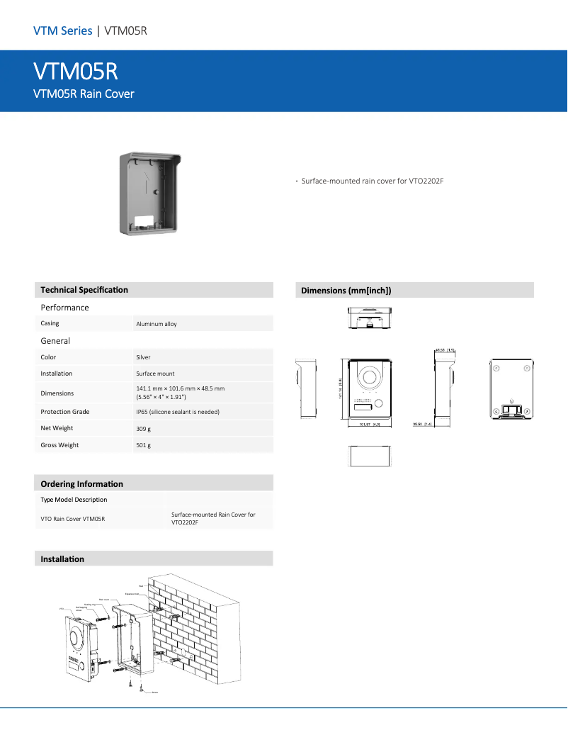 Page 1 de la notice Manuel utilisateur Dahua Technology VTM05R