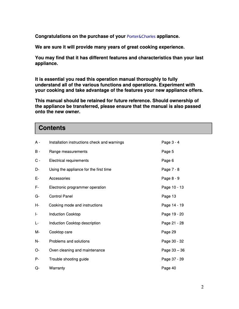 Page 1 de la notice Manuel utilisateur Porter & Charles FEC-IR76S