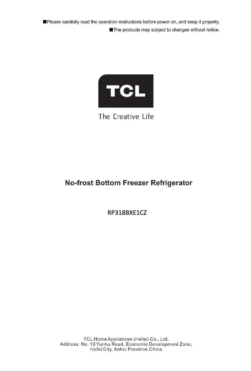 Page n°1 - Manuel utilisateur TCL RP318BXE1