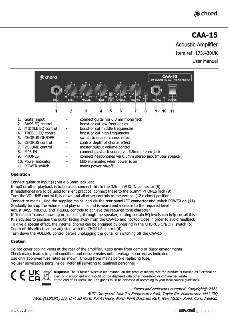 Página 1 del manual Manual de usuario Chord CAA-15