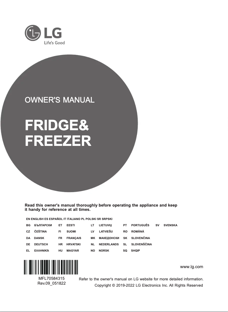 Page 1 de la notice Manuel utilisateur LG GBB62SWFGN