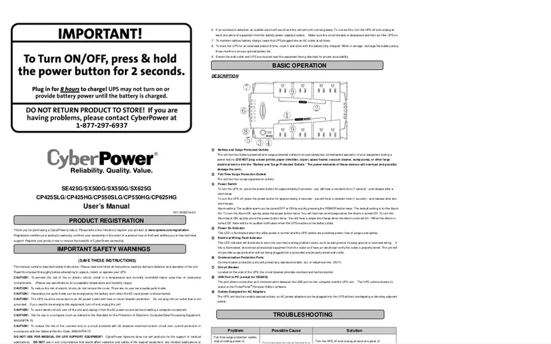 Page n°1 - Manuel utilisateur CyberPower CP550SLG