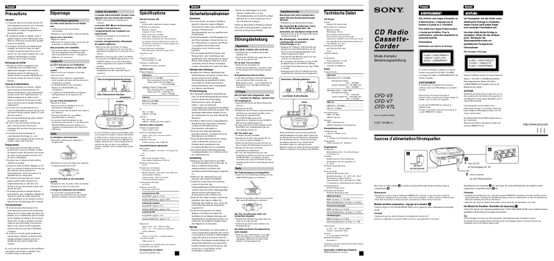 Page 1 de la notice Manuel utilisateur Sony CFD-V7L