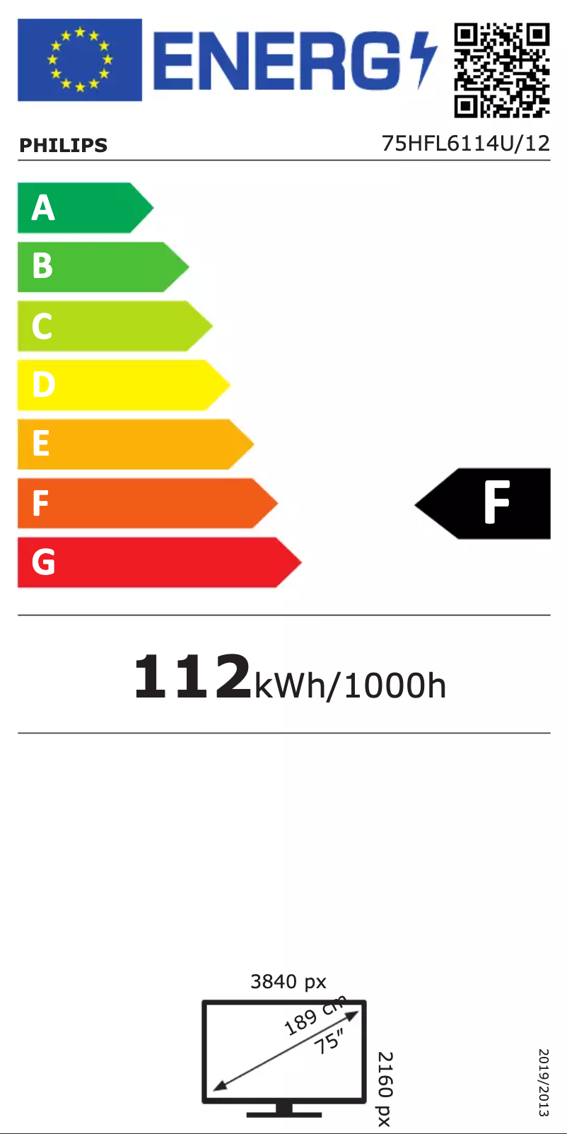 Page 1 de la notice Label énergétique Philips 75HFL6114U