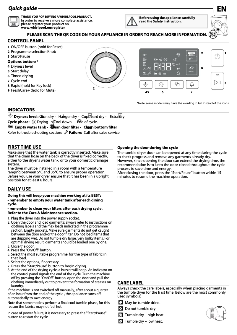 Page 1 de la notice Guide d'installation Whirlpool FFT M11 82B
