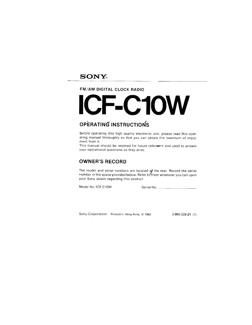 Image de la première page du manuel de l'appareil ICF-C10W