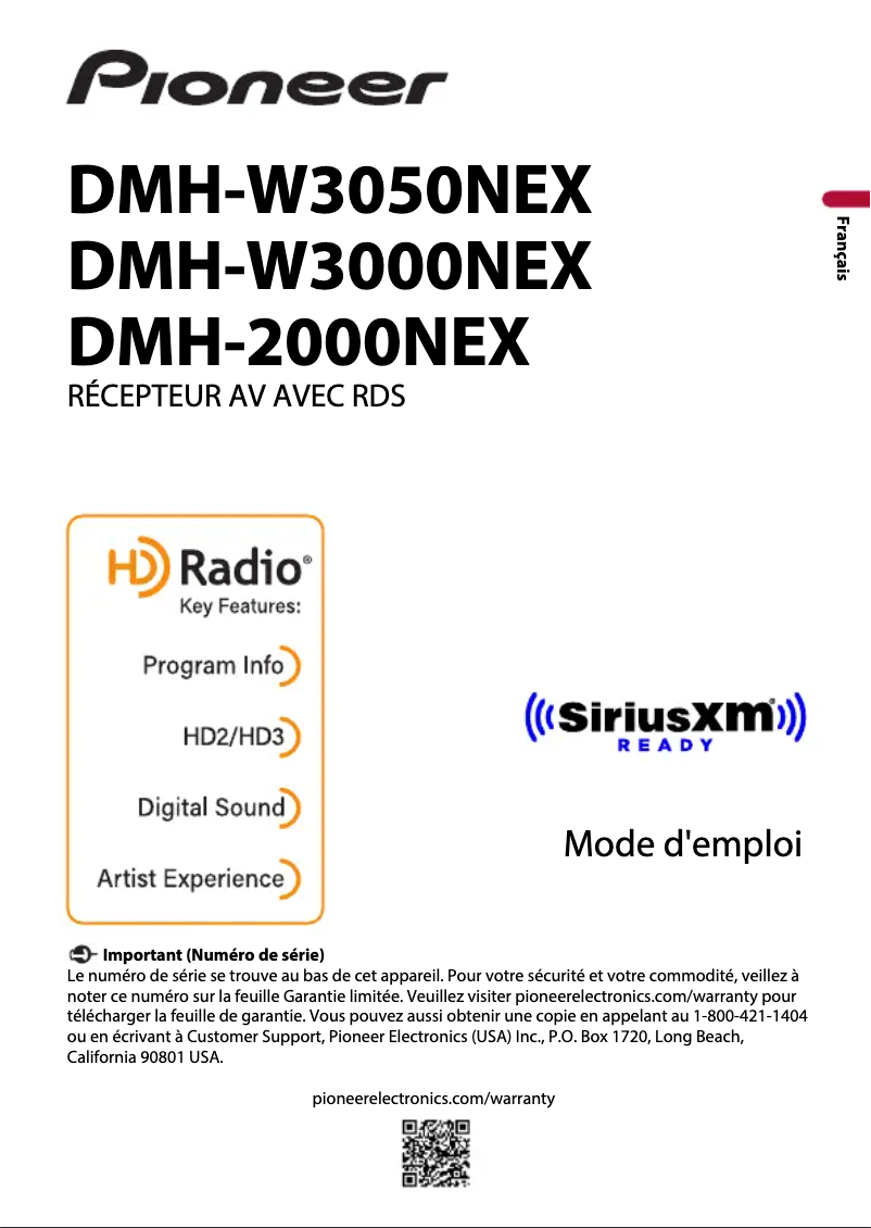 Page n°1 - Manuel utilisateur Pioneer DMH-W3000NEX