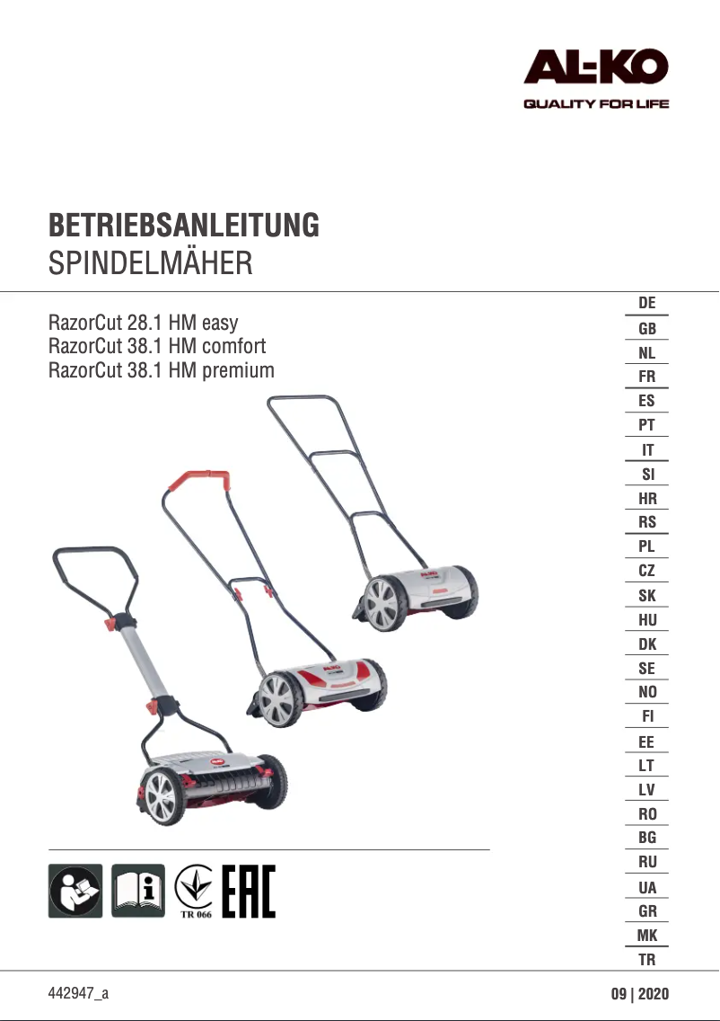 Page 1 de la notice Manuel utilisateur AL-KO RazorCut 28.1 HM easy