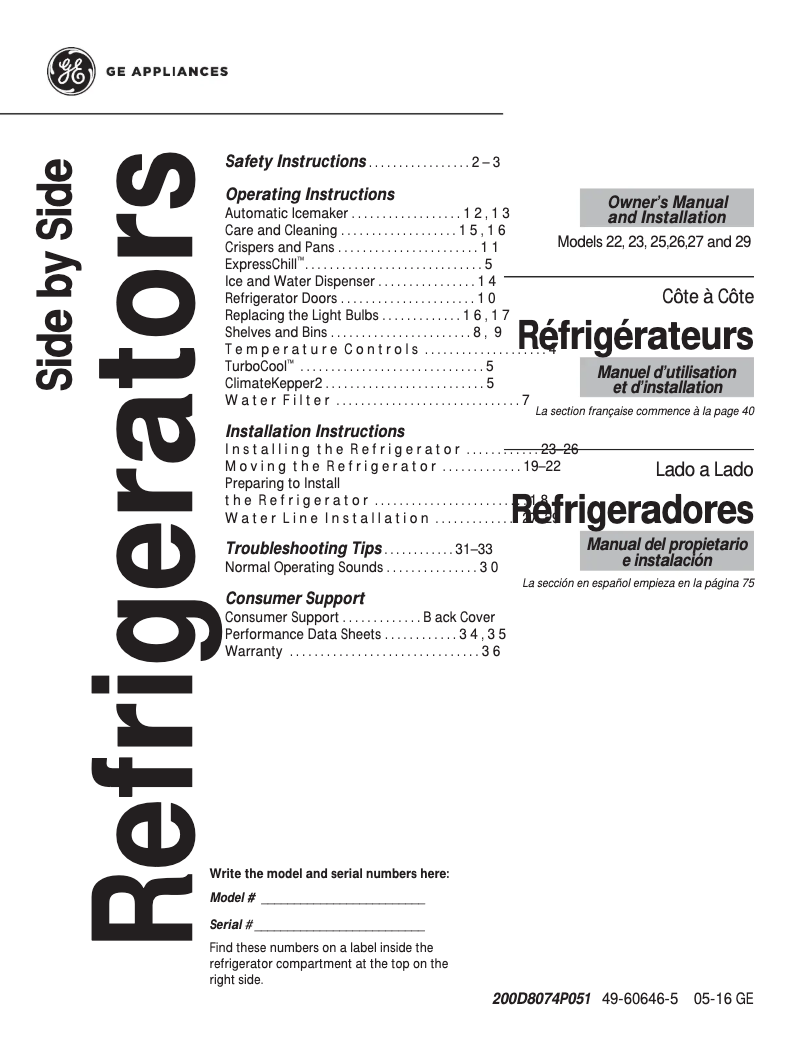 Page 1 de la notice Guide d'installation GE GSS23GMKES