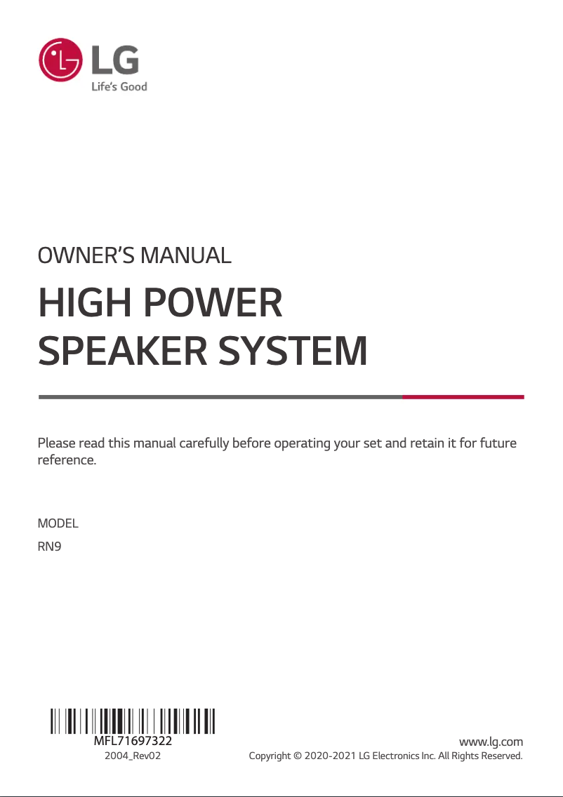 Page 1 de la notice Manuel utilisateur LG XBoom RN9