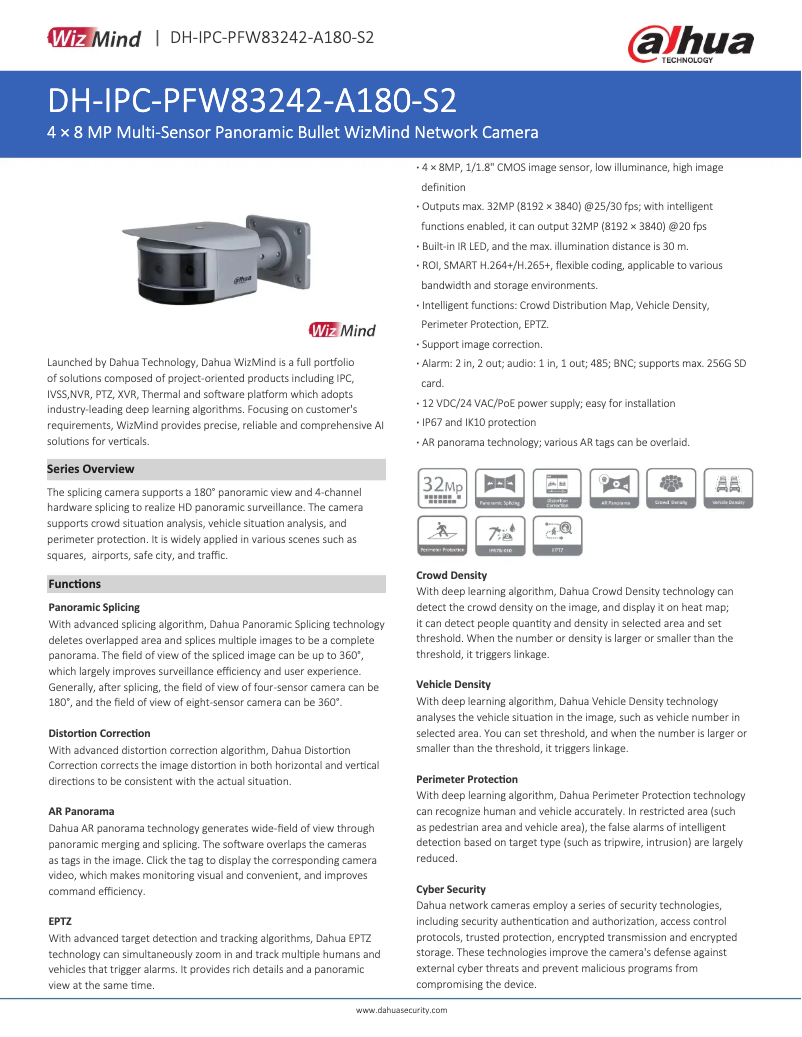Page 1 de la notice Fiche technique Dahua Technology IPC-PFW83242-A180-S2