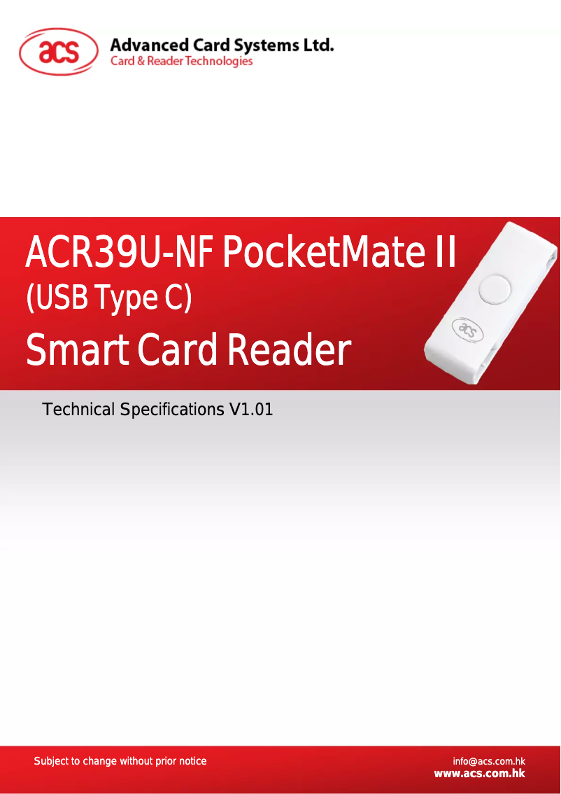 Page 1 de la notice Manuel utilisateur ACS ACR39U-NF