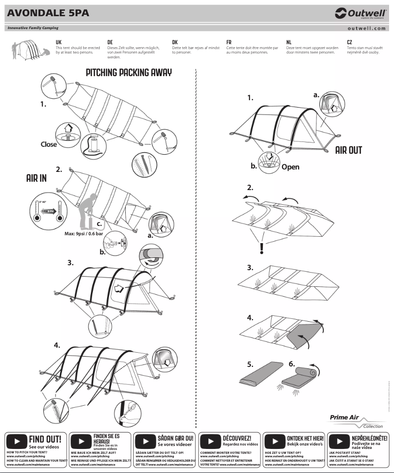 Page 1 de la notice Mode d'emploi Outwell Avondale 5PA