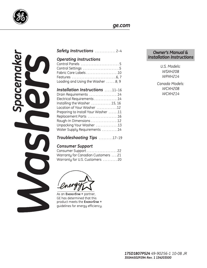 Page n°1 - Manuel d'utilisation et d'entretien GE Profile WPXH214FCC