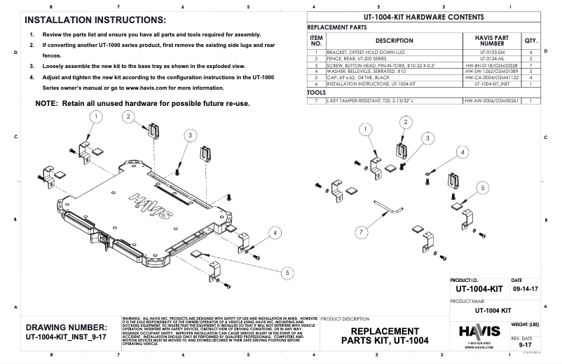 Page n°1 - Manuel utilisateur Havis UT-1004-KIT
