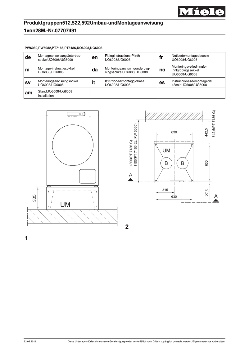 Page n°1 - Manuel utilisateur Miele UG 6008