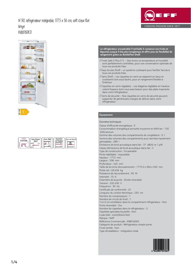 Page n°1 - Fiche technique Neff KI8816DE0
