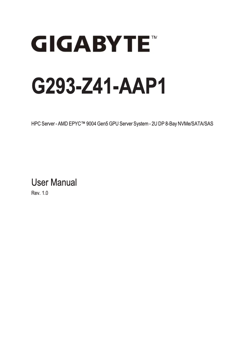 Page 1 de la notice Manuel utilisateur Gigabyte G293-Z41