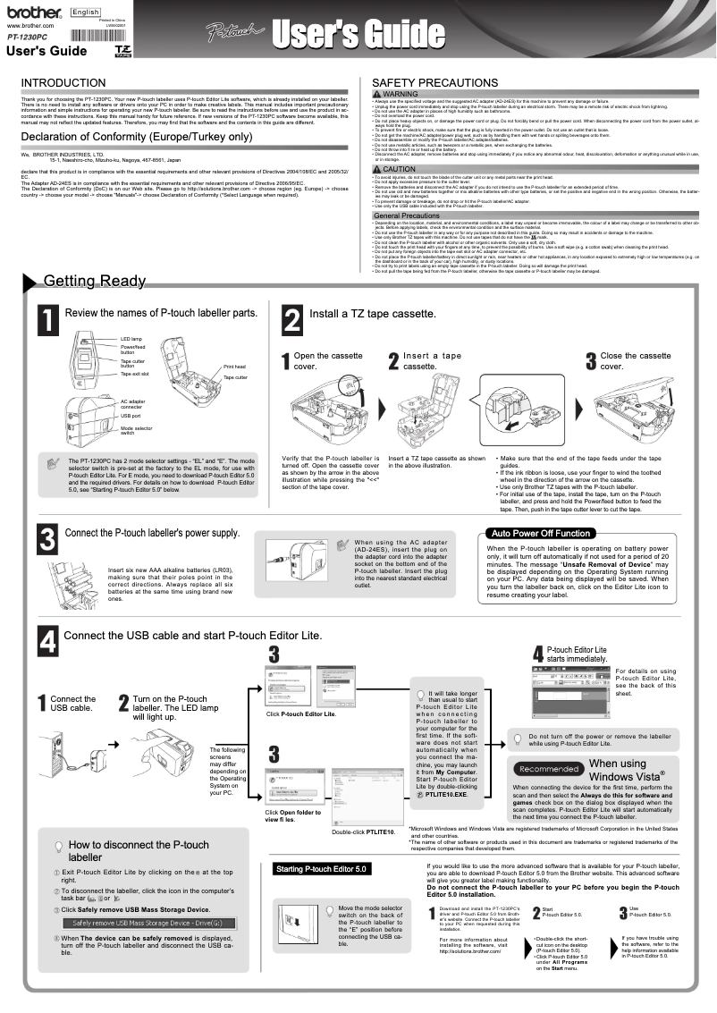 Page 1 de la notice Manuel utilisateur Brother P-Touch 1230PC