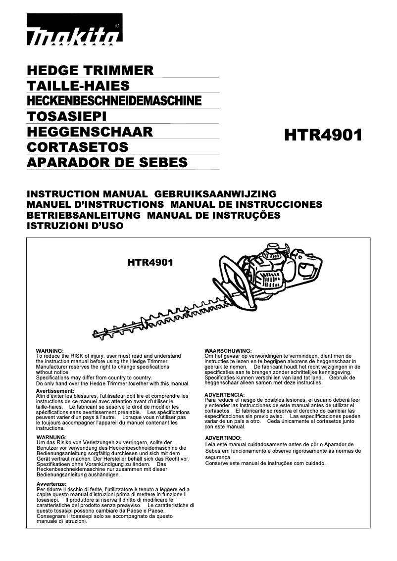 Page 1 de la notice Manuel utilisateur Makita HTR4901