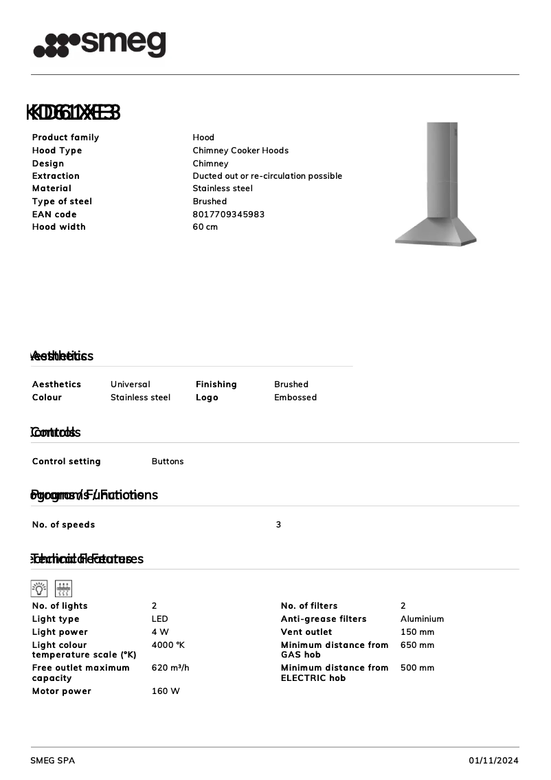 Page n°1 - Fiche technique Smeg KD61XE3