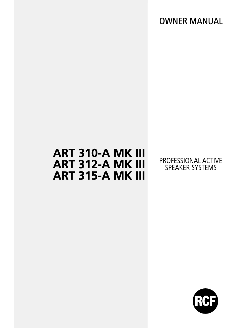 Image de la première page du manuel de l'appareil ART 315-A MKIII