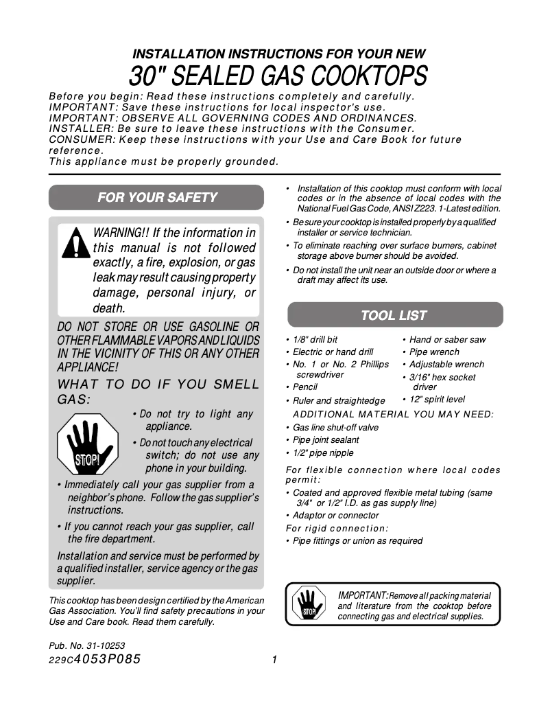 Page 1 de la notice Guide d'installation GE Profile JGP336CEVCC