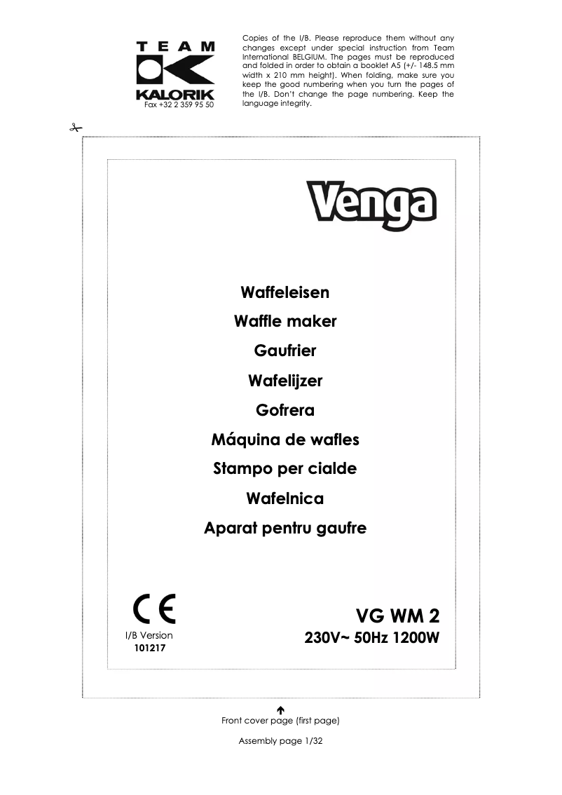 Página 1 del manual Manual de usuario Venga VG WM 2