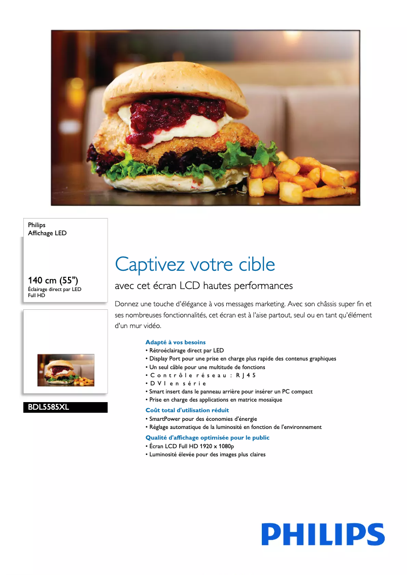 Page 1 de la notice Fiche technique Philips BDL5585XL