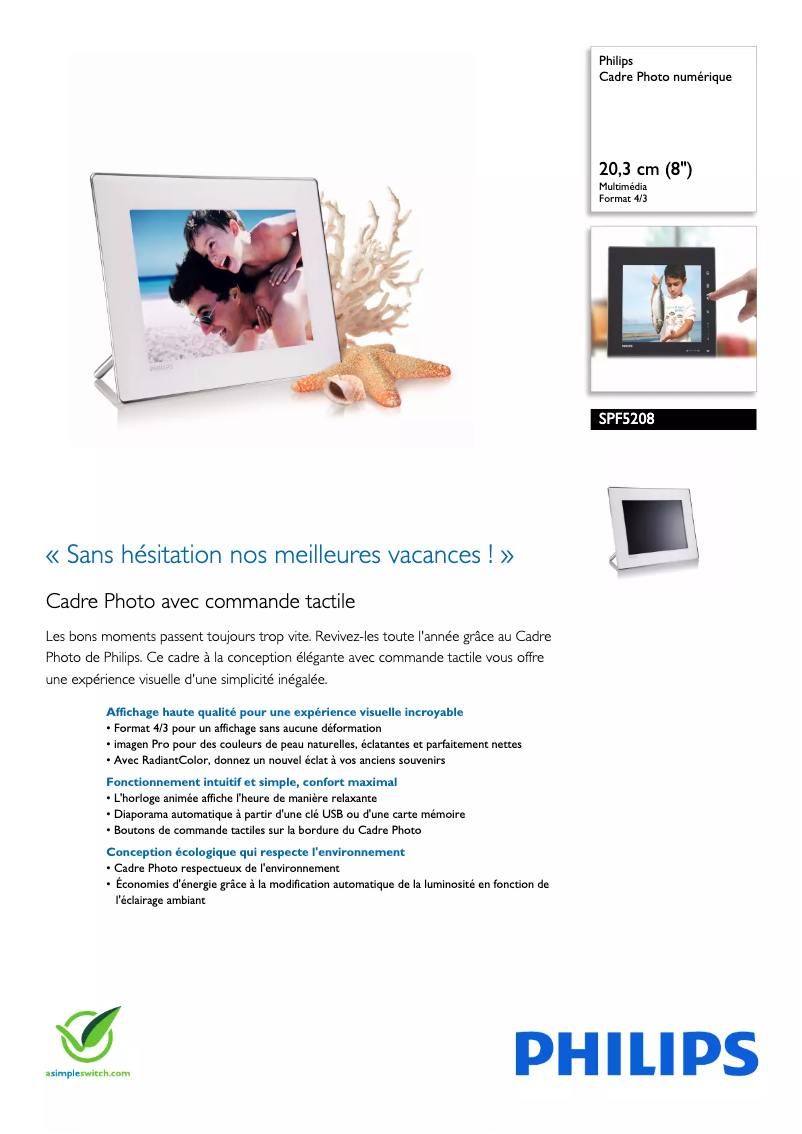 Page 1 de la notice Fiche technique Philips SPF5208