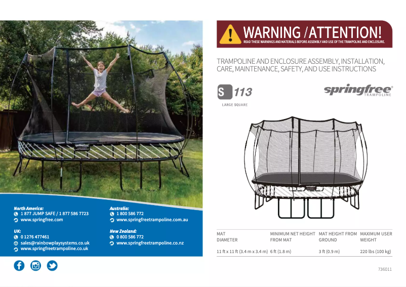 Page n°1 - Manuel utilisateur Springfree Large Square S113