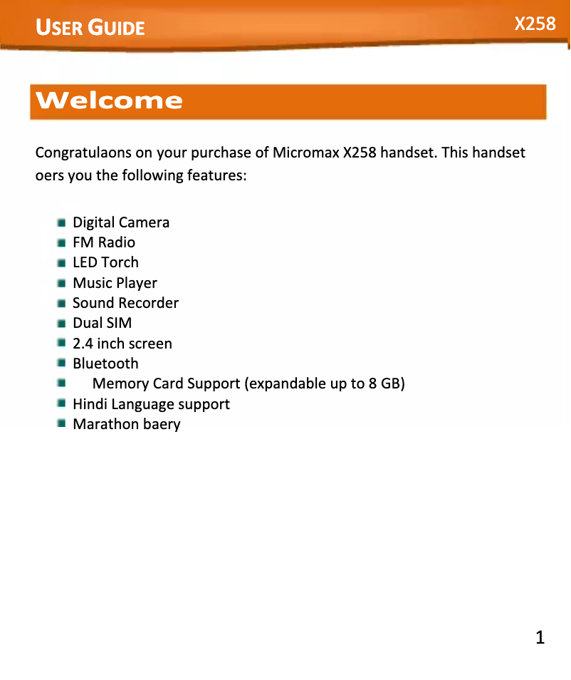 Image de la première page du manuel de l'appareil X258