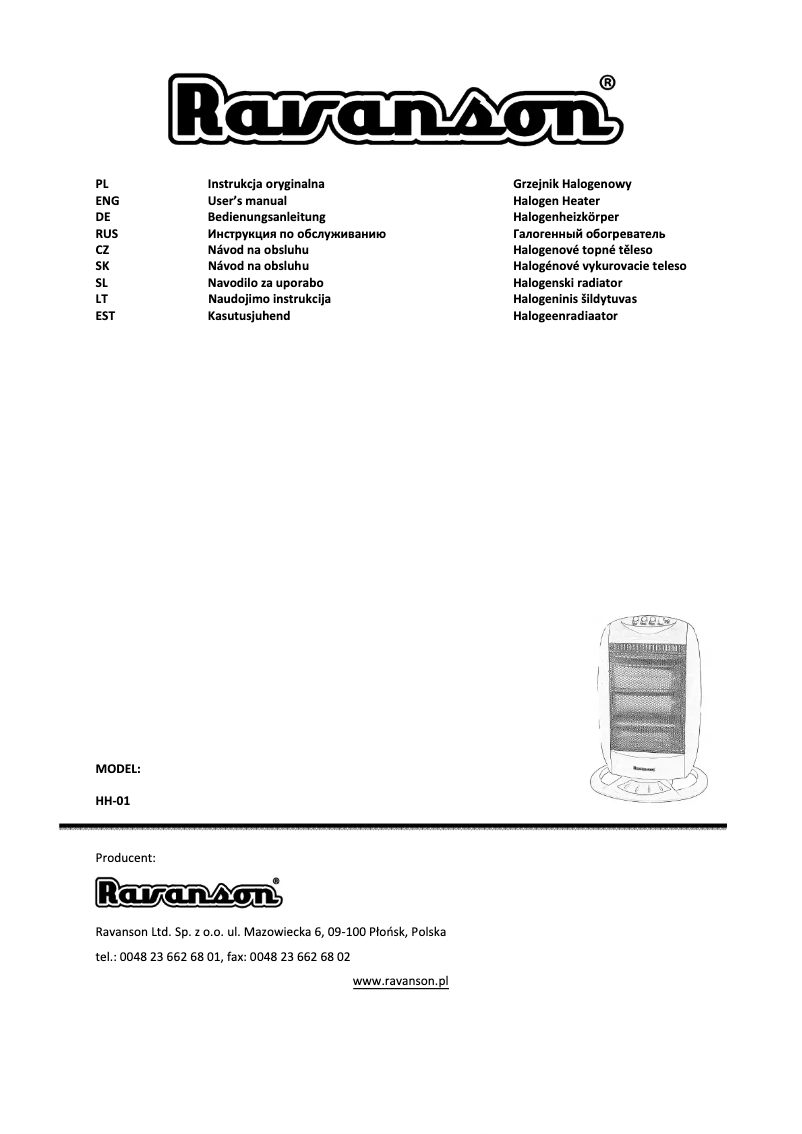 Page 1 de la notice Manuel utilisateur Ravanson HH-01
